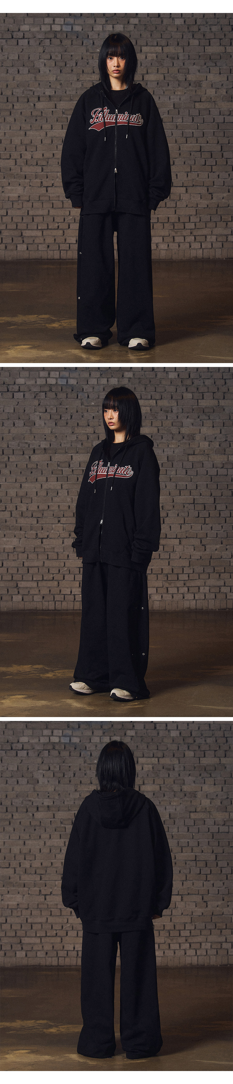MUSINSA | FILLUMINATE Signature Wave Logo Hoodie Zip Up - Black