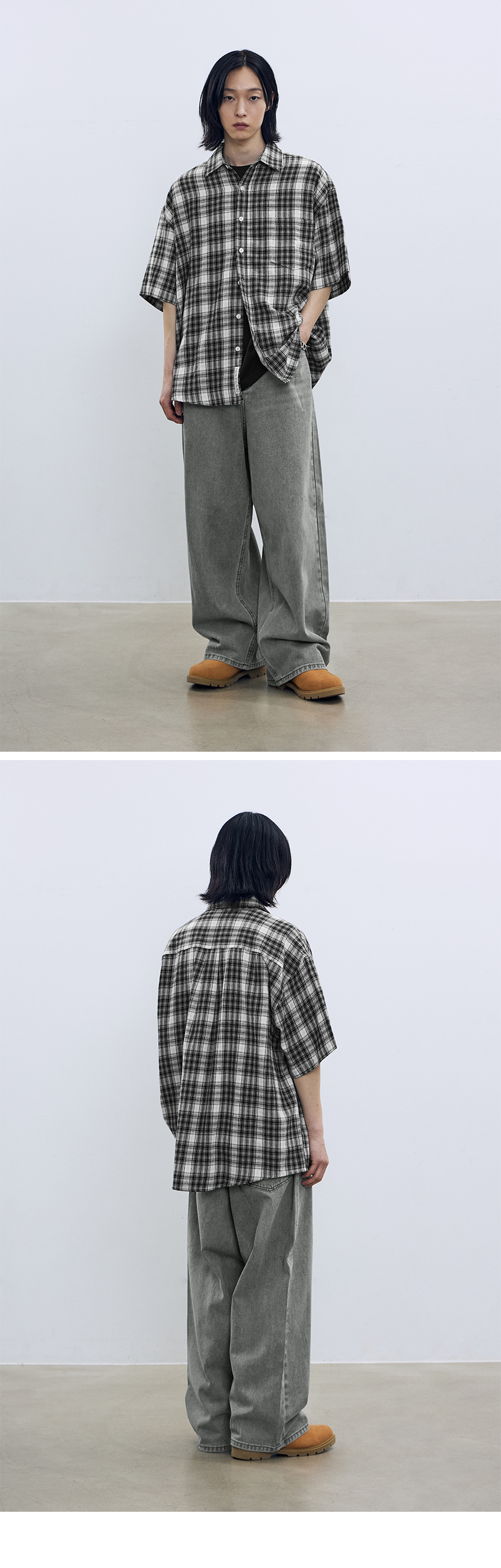 F.ILLUMINATEのOverfit madras check half shirt 全2色 MUSINSA | FILLUMINATE Overfit madras check half shirt-black