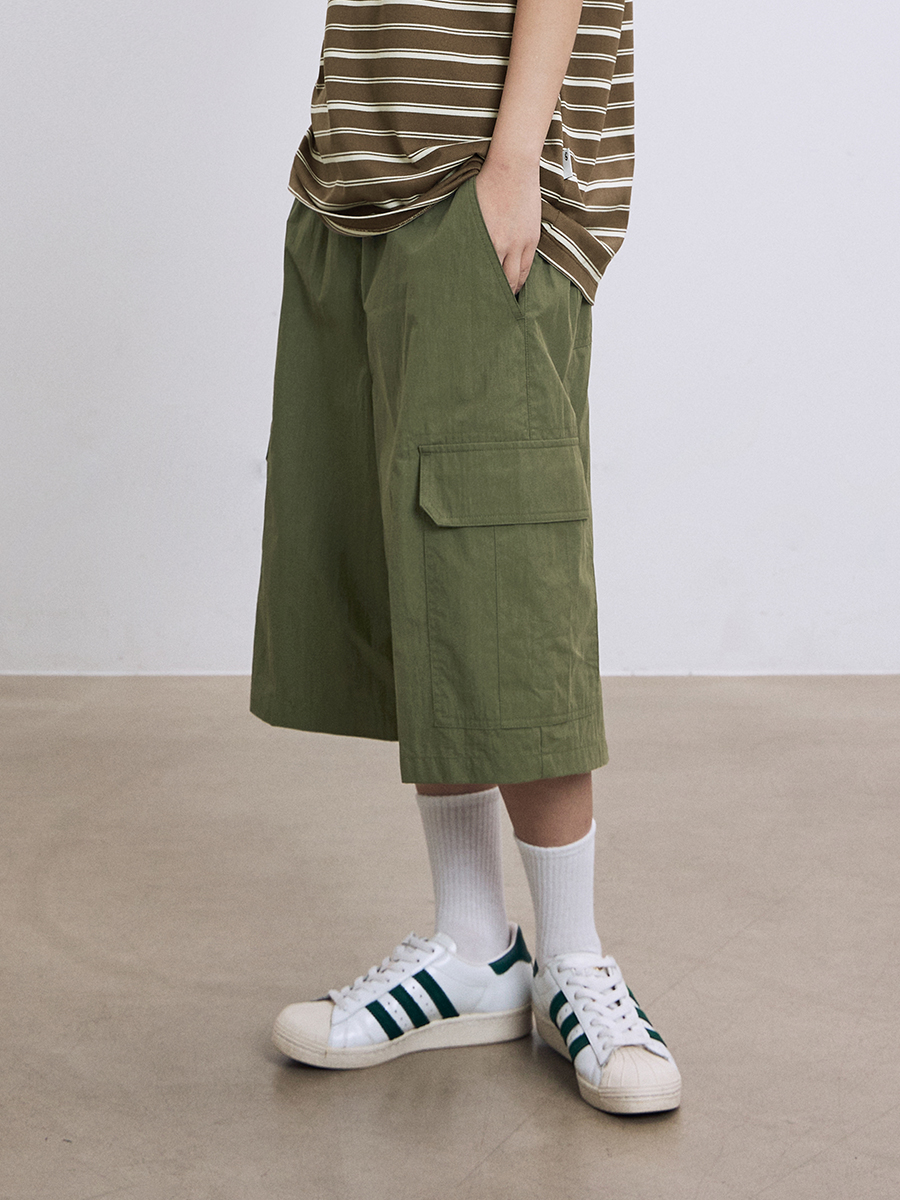 【BAON】Ukoyu Banding Bermuda Cargo Pants Liddy Banded Waist Denim Cargo Bermuda Shorts - hijjoo | 60