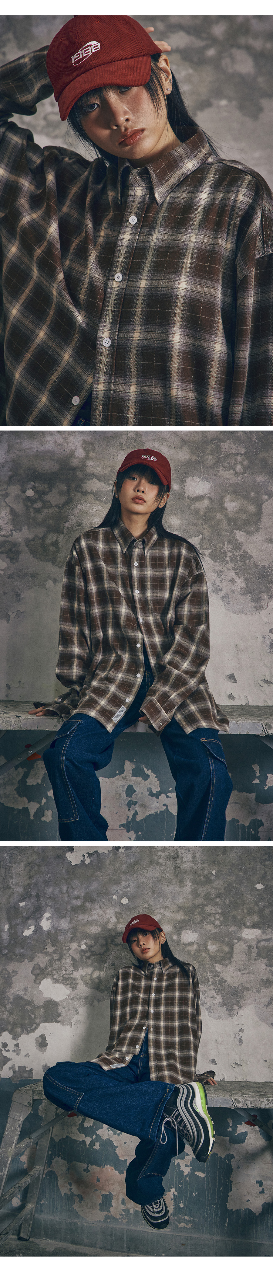 Overfit Plaid Check Shirt-Brown - F.ILLUMINATE