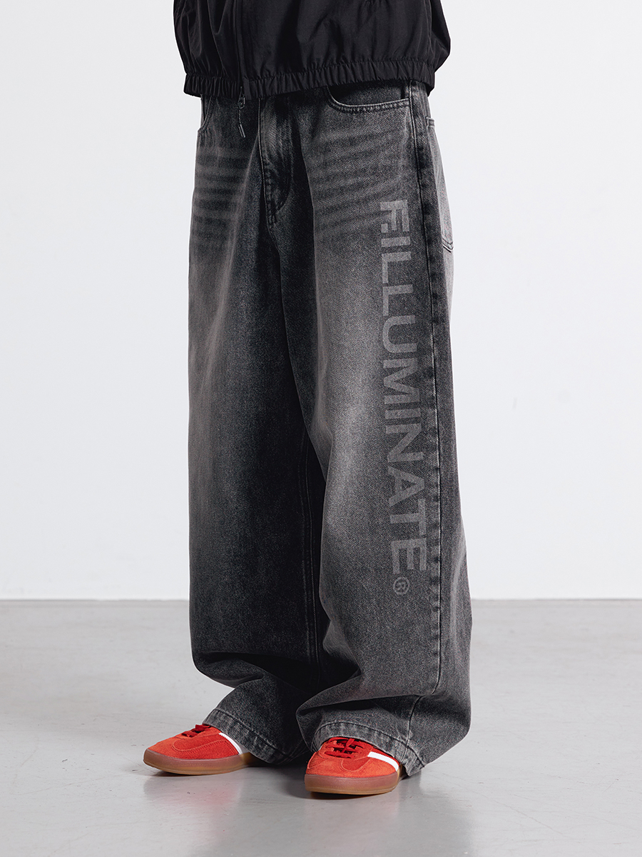 F.ILLUMINATEのLettering Wide Denim Pants 全2色 Lettering Wide Denim Pants-Grey - F.ILLUMINATE