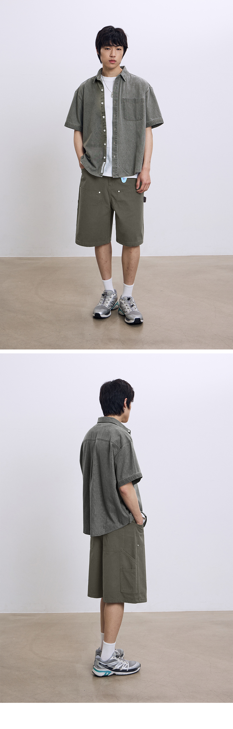 MUSINSA | FILLUMINATE Washed denim half shirt-grey