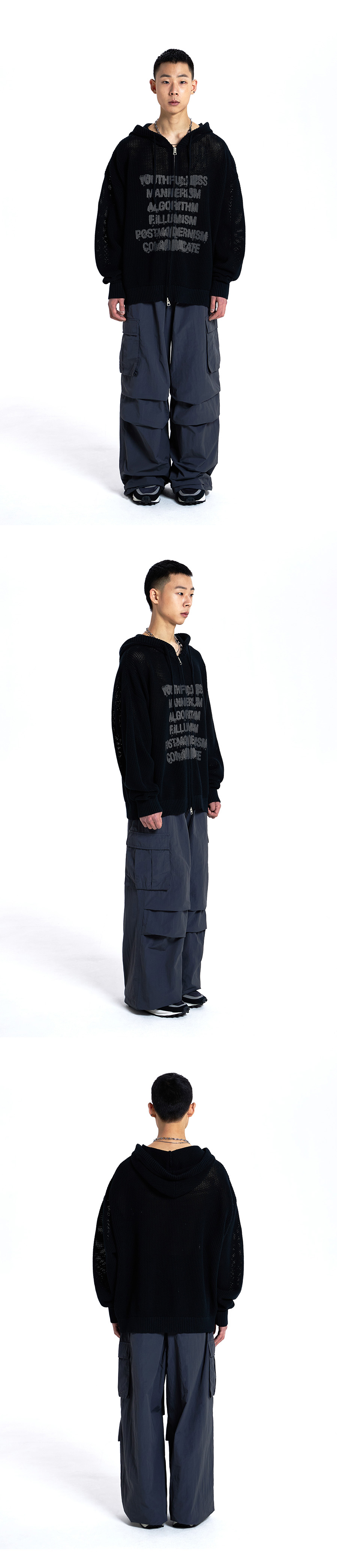 F.ILLUMINATEのSpread Punching Knit Hood Zip Up 全3色 MUSINSA | FILLUMINATE Spread Punching Knit Hood Zip-Up - Black