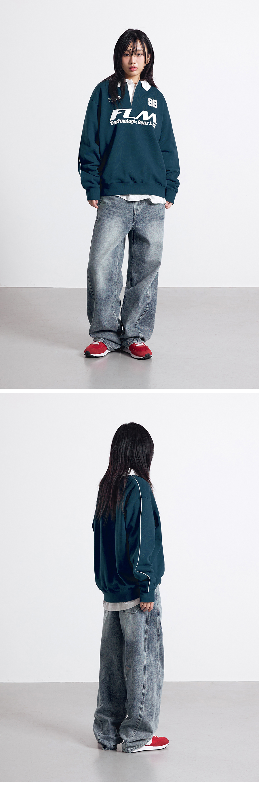 F.ILLUMINATEのFLM Stitch Logo Sweatshirt 全2色 F.ILLUMINATEのSporty Circle Logo Half Zip Up 全3色 (F