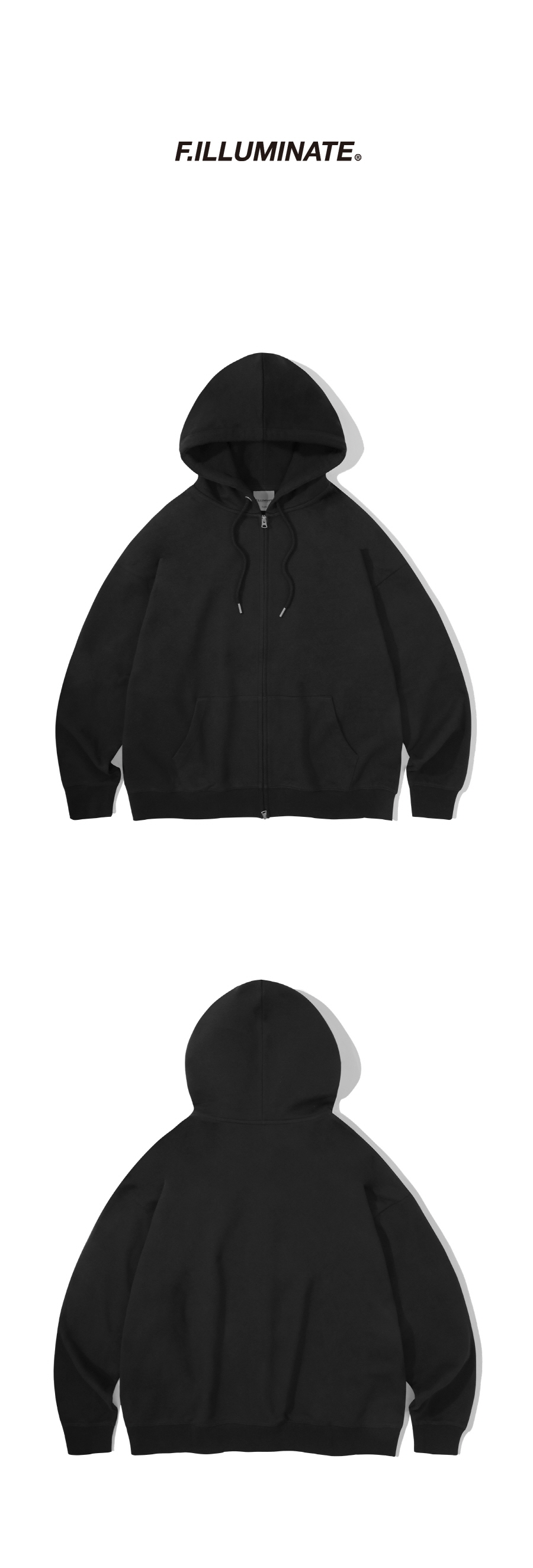 MUSINSA | FILLUMINATE Two-Way Essential Hood Zip-Up - Black