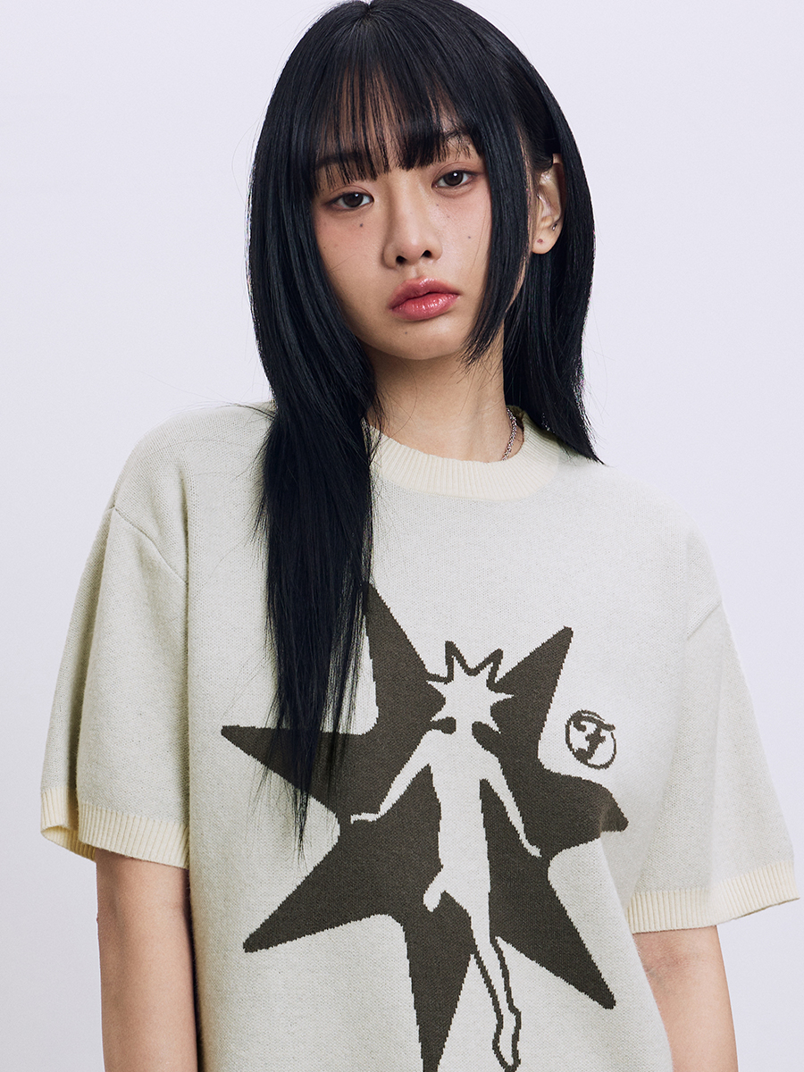 ローレン・サイ Half-Lived art 限定 シルクスクリーン Star Graphic Half Knit-Light Blue | ファッション通販サイト NUGU