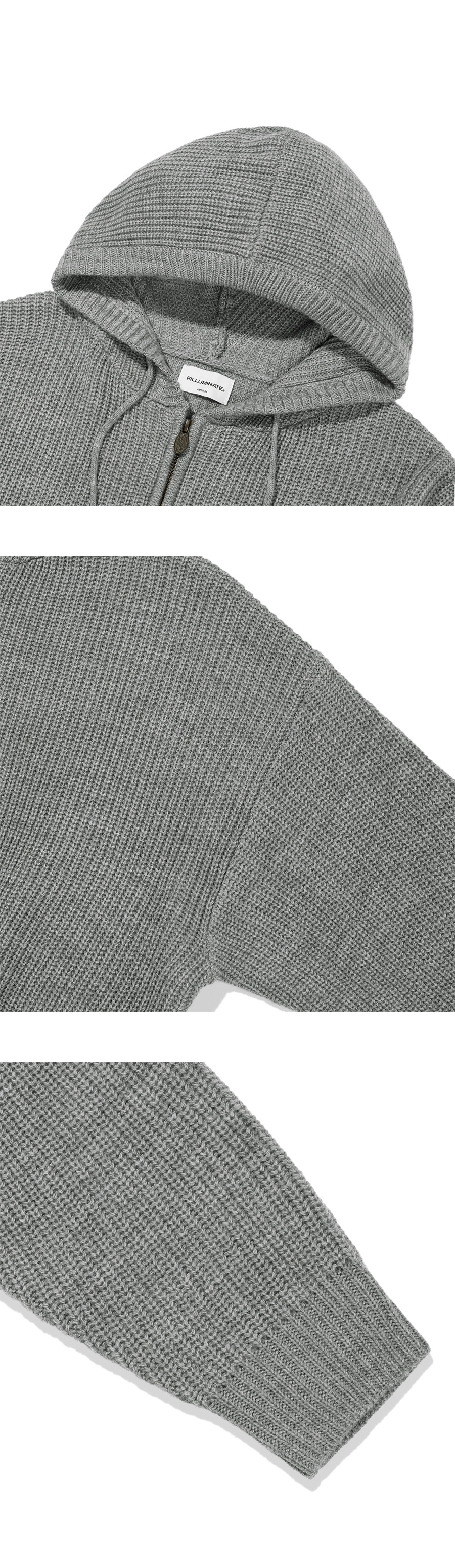 MUSINSA | FILLUMINATE Subdued Knit Hoodie Zip-Up - Grey