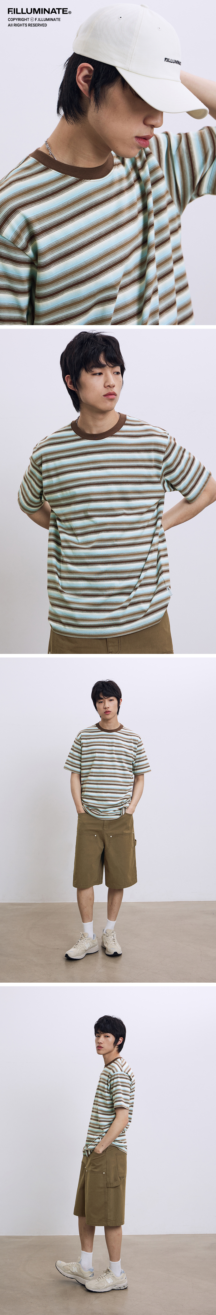 Tシャツ・カットソー [FILLUMINATE] Mixed color striped t-shirt MUSINSA | FILLUMINATE Mixed Color Stripe T-Shirt - Brown