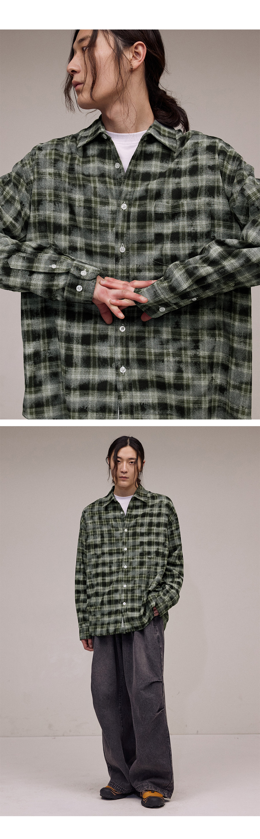 MUSINSA公式 | FILLUMINATE Overfit Damaged Washed Check Shirt