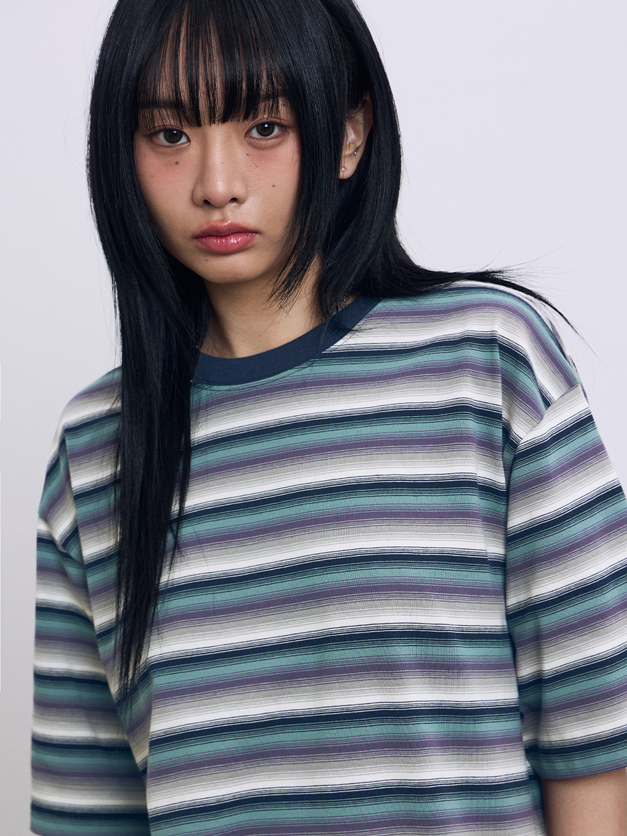 Tシャツ・カットソー [FILLUMINATE] Mixed color striped t-shirt MUSINSA | FILLUMINATE Mixed Color Stripe T-Shirt - Brown