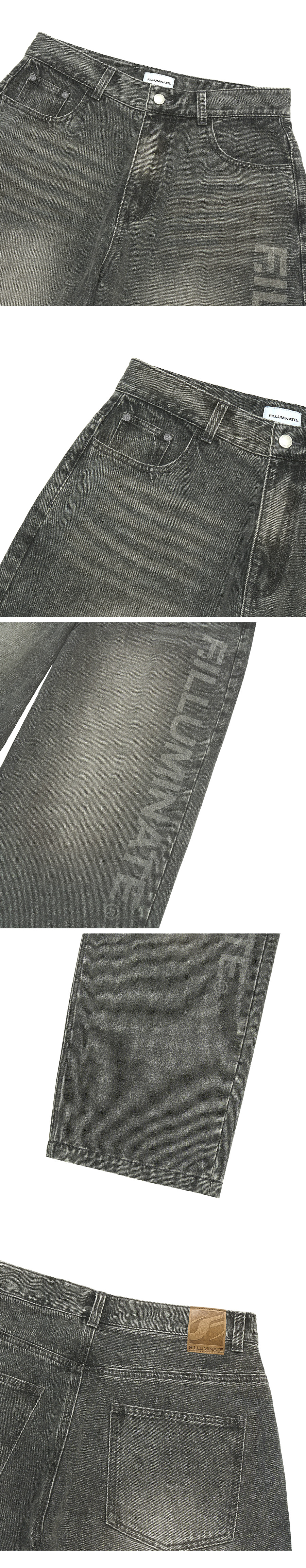 Lettering Wide Denim Pants-Grey - F.ILLUMINATE