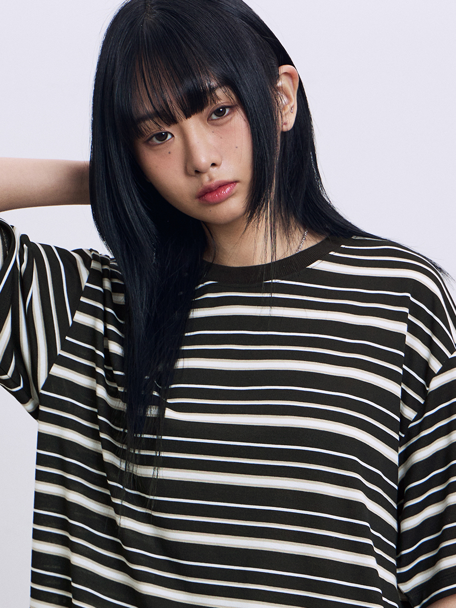 Tシャツ・カットソー [FILLUMINATE] Mixed color striped t-shirt MUSINSA | FILLUMINATE Monoline Stripe T-Shirt - Brown