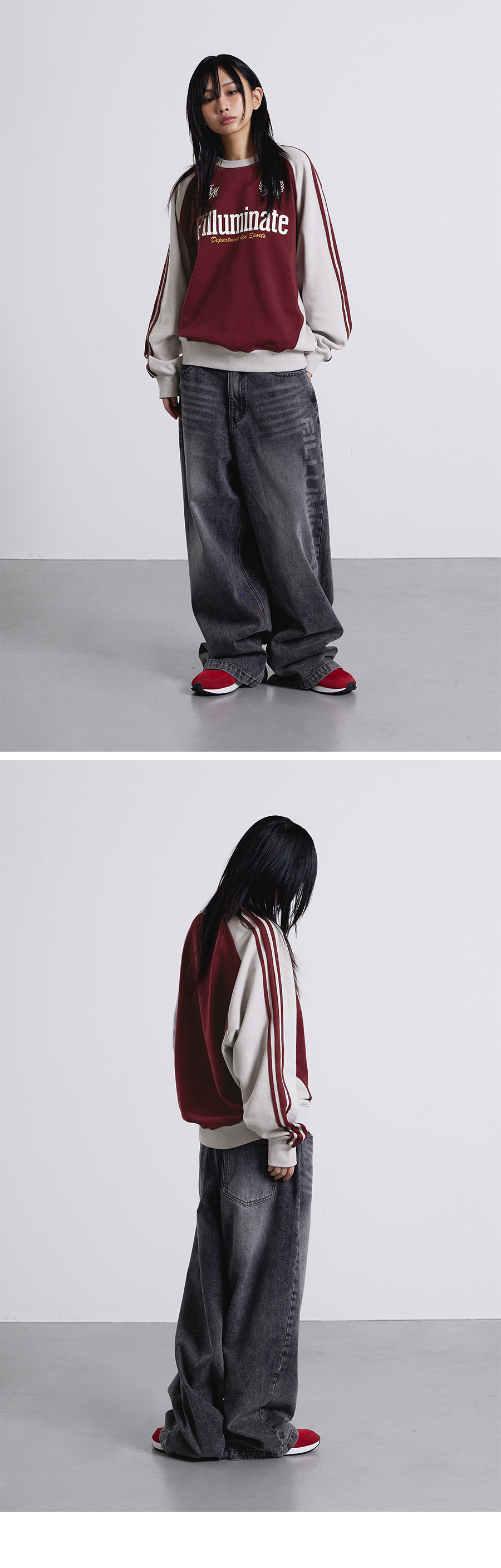スウェット・トレーナー F.ILLUMINATE Sporty Raglan Sweatshirt 5JH377 Sporty Raglan Sweat Shirt-Wine - F.ILLUMINATE